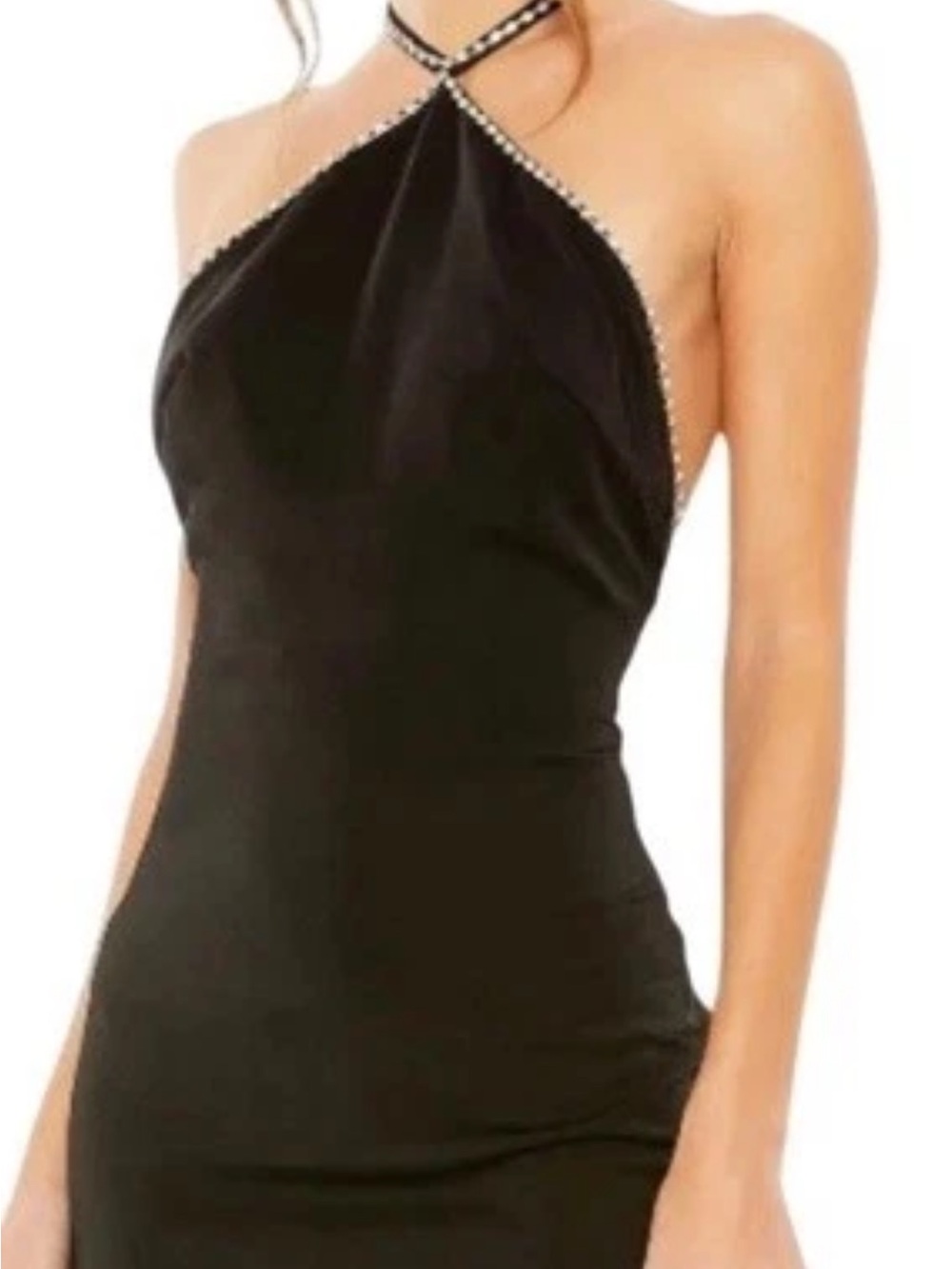 MacDuggal 🌹Black Halter Backless Mini Dress with Beaded Trim